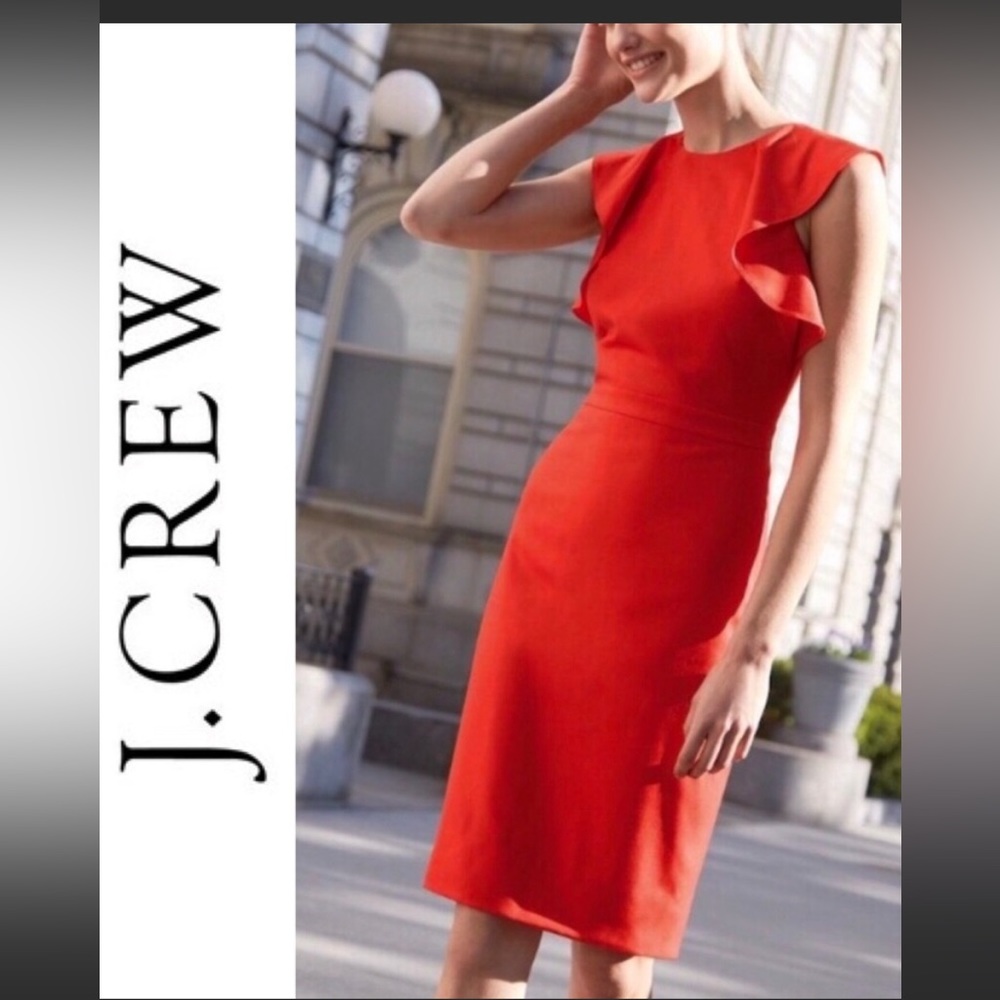 J.Crew Monday Dress Wool Ruffle Fiery Sunset.